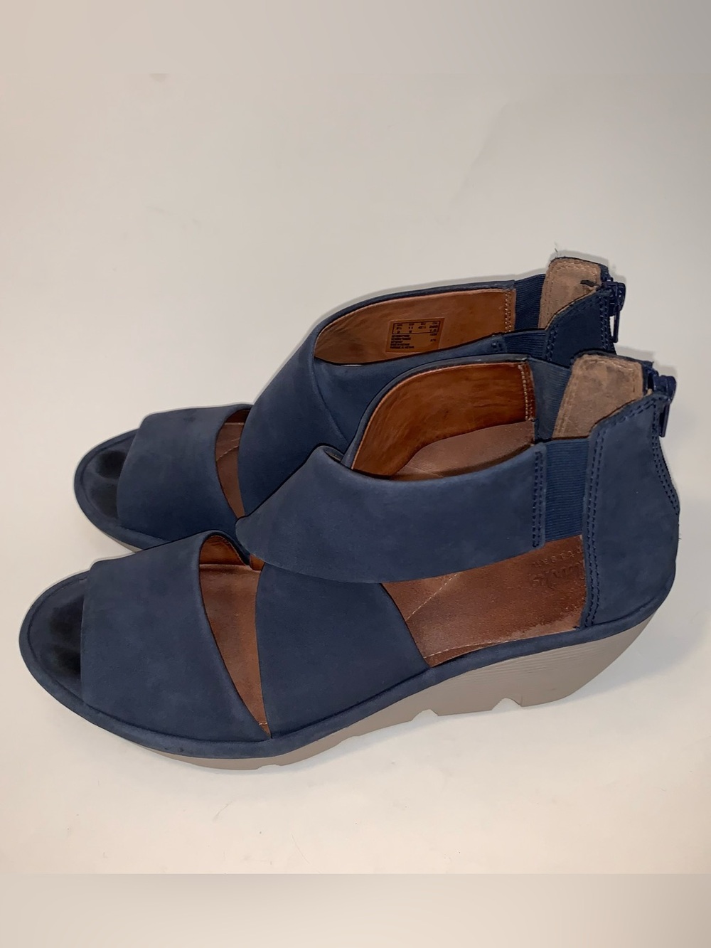 Clarks Clarene Glamor 11 Navy Nubuck Leather Suede Strappy Wedge Comfort Sandals